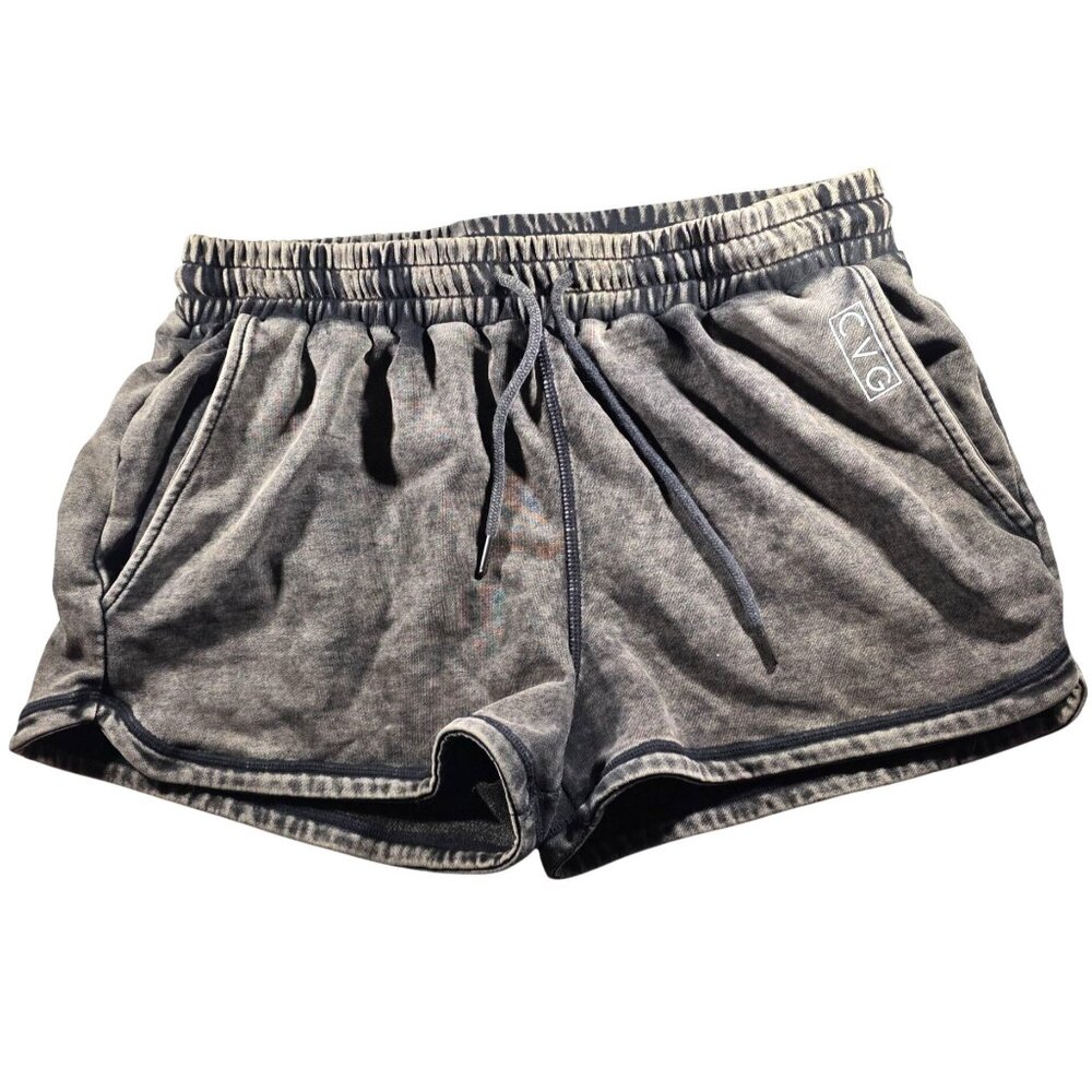 CVG Shorts Washed Black sweat Womens L Cotton Polyester Blend Drawstring Pockets